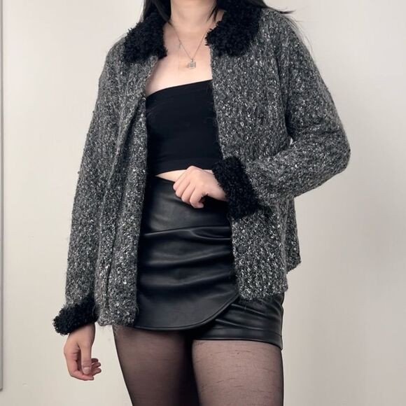 Vintage Mac & Jac Grey and Black Tweed Mohair Cardigan - Picture 2 of 8